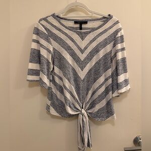 BCBGMaxAzria - Navy and White Tie-Front Top